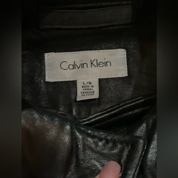 Calvin Klein Black Leather Jacket coat Size Large - Picture 7 of 13